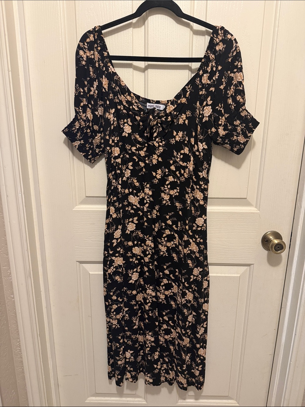 Mimi Chica Black Midi Dress with Beige Floral Print